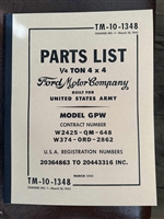 TM 10-1348 Illustrated Parts Manual for Ford GPW, Change 1, 10 March 1943