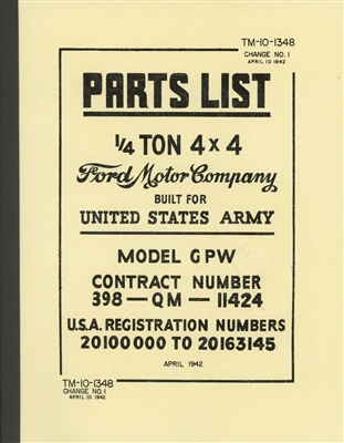 TM 10-1348 Illustrated Parts Manual for Ford GPW, Change 1, 10 April 1942