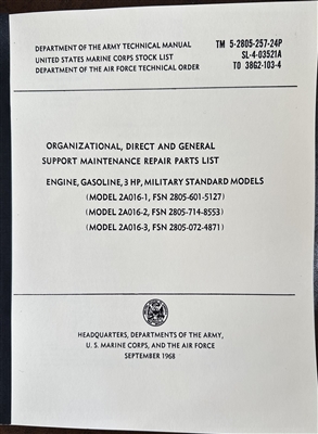 TM 5-2805-257-24P Illustrated Parts for Engine, Gasoline, 3HP Military Standard Model 2A016