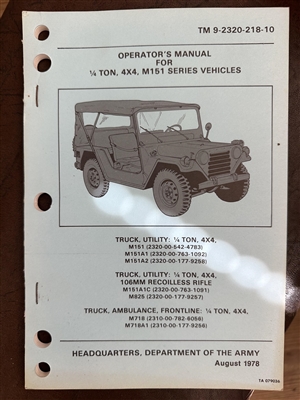 TM 9-2320-218-10 M151 Operator Manual (1978 Edition)