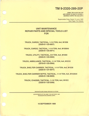 TM 9-2320-289-20P Maintenance Parts for CUCV