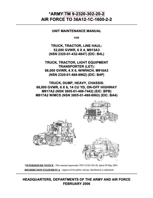 TM 9-2320-302-20 Organizational Maintenance  TRUCK, TRACTOR, LINE HAUL: 52,000 GVWR, 6 X 4, M915A3