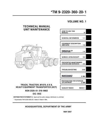 TM 9-2320-360-20 (3 Volumes) Basic Maintenance Manual for M1070 Series "HET"