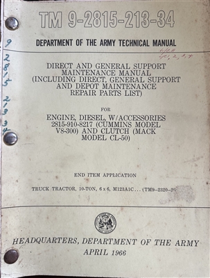 TM 9-2815-213-34 Maintenance and Repair Parts for Cummins V8-300