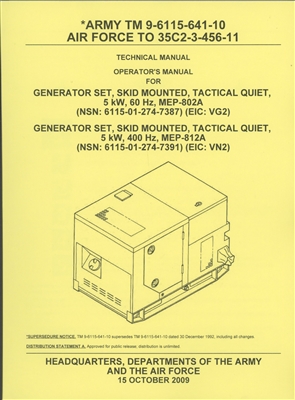 TM 9-6115-641-10 Operator's Manual For MEP 802A Generator