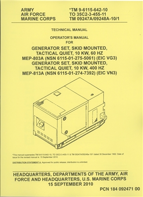 TM 9-6115-642-10 Operator's Manual for MEP 803A Generator