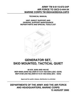 TM 9-6115-672-24P Complete Illustrated Parts for MEP 806B/816B