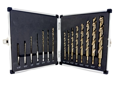 Drill America Cobalt Quick Change Hex Shank Drill Bit Set - 15 Piece