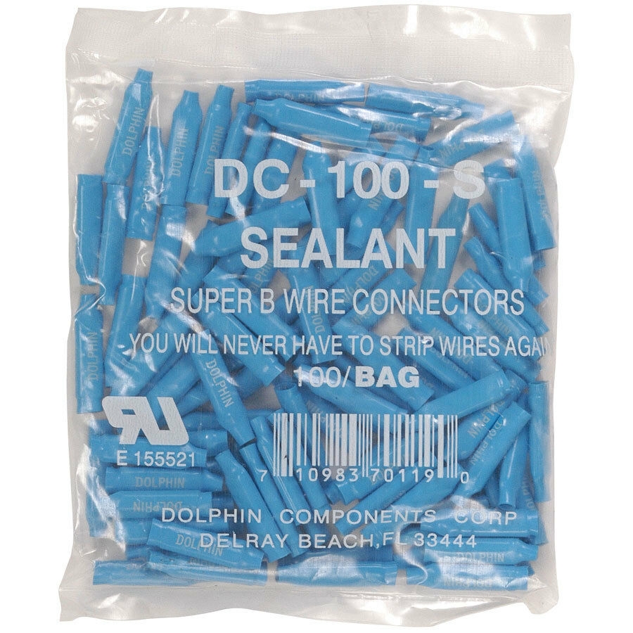 Dolphin Super B Connectors (DC-100-S) (Bag of 100, Wet, Blue, GEL Filled)