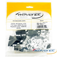 Wavenet HD-6EKSJXX-25PK CAT6 HDJ Series 180-Degree Style Keystone Jacks - 25 Pack - Black, White