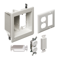 Arlington TVBR505K Two-Gang Recessed TV Box Kit. For new or existing construction. Comes with low voltage divider.