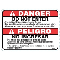 DECAL DANGER DO NOT ENTER AREA INSIDE OF THE COMPACTOR BEHIND THE RAM