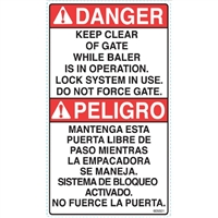 DECAL DANGER KEEP CLEAR OF GATE WHILE BALER IS IN OPERATION