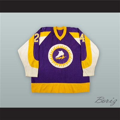 1973-74 WHA Bill Speer 24 New York Golden Blades Purple Hockey Jersey