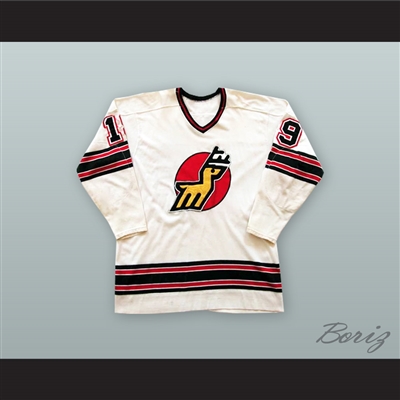 1974-75 WHA Alain Caron 19 Michigan Stags White Hockey Jersey