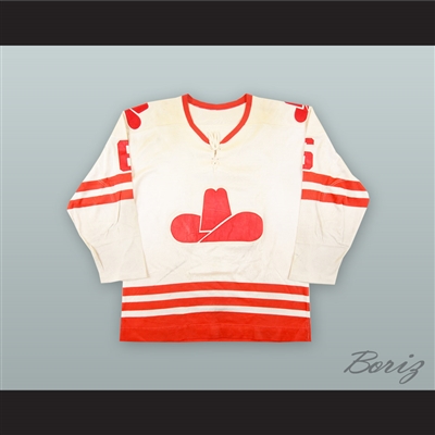 1975-76 WHA Francois Lacombe 6 Calgary Cowboys White Hockey Jersey