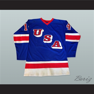 1980 Ralph Cox 14 USA Blue Hockey Jersey