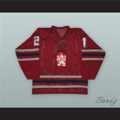 1980 Vincent Lukac 21 Czechoslovakia National Team Red Hockey Jersey