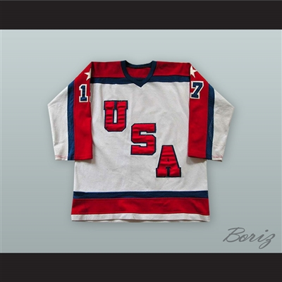 1983-84 Scott Bjugstad 17 USA White Hockey Jersey