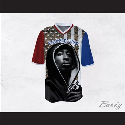 Tupac Shakur 16 Resurrection American Flag Style Football Jersey
