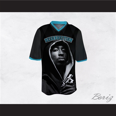 Tupac Shakur 16 Resurrection Black/Light Blue Football Jersey
