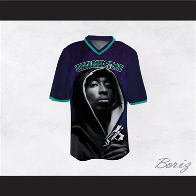 Tupac Shakur 16 Resurrection Dark Blue Football Jersey
