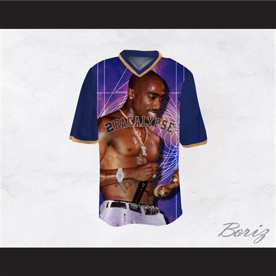 Tupac Shakur 16 2Pacalypse Blue Sleeves Football Jersey