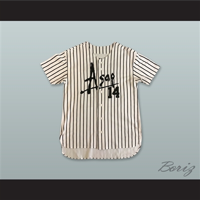 ASAP Rocky 14 Worldwide White Pinstriped Baseball Jersey
