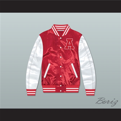 Adams College Red/ White Varsity Letterman Satin Bomber Jacket