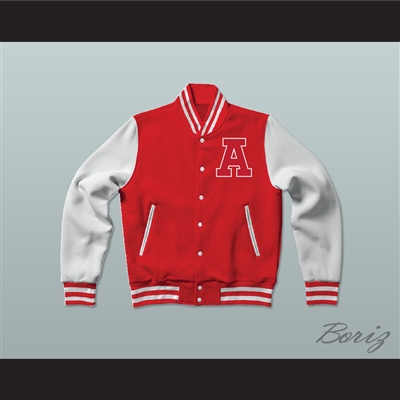 Adams College Red Varsity Letterman Jacket-Style Sweatshirt