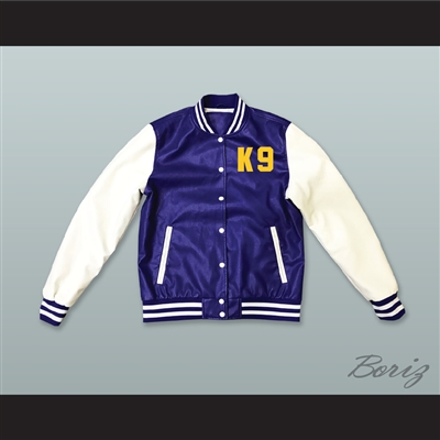 Air Bud K9 Timberwolves Blue and White Lab Leather Varsity Letterman Jacket 2