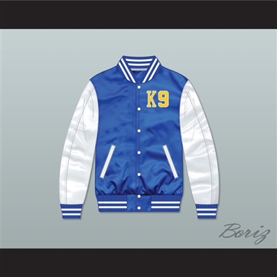 Air Bud K9 Timberwolves Blue/ White Varsity Letterman Satin Bomber Jacket 1