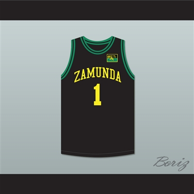 Prince Akeem Joffer 1 Zamunda Black Basketball Jersey with Flag Patch