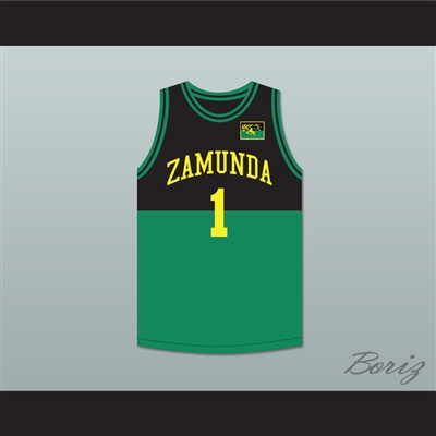 Prince Akeem Joffer 1 Zamunda Black/Green Basketball Jersey with Flag Patch