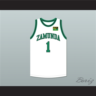 Prince Akeem Joffer 1 Zamunda White Basketball Jersey with Flag Patch