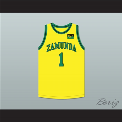 Prince Akeem Joffer 1 Zamunda Yellow Basketball Jersey with Flag Patch