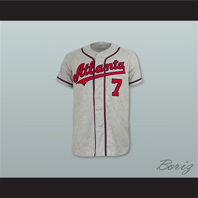 Atlanta Crackers 7 Gray Button Down Throwback Baseball Jersey