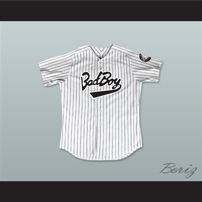 Biggie Smalls 10 Bad Boy Pinstriped Baseball Jersey with 20 Years Patch
