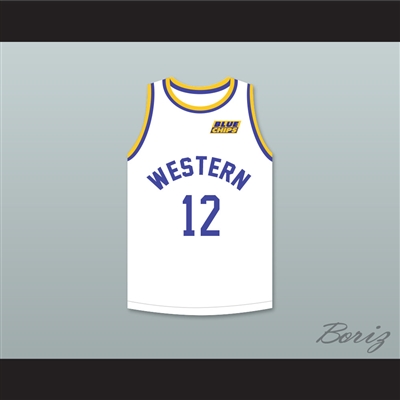 Action Bronson 12 Western University White Basketball Jersey with Blue Chips Patch