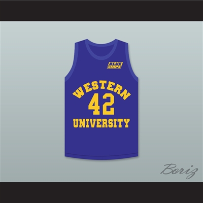 Matt Nover Ricky Roe 42 Western University Blue Basketball Jersey with Blue Chips Patch