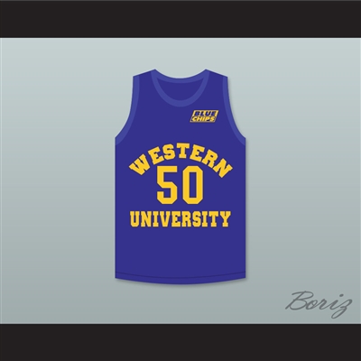 Shaq Neon Boudeaux 50 Western University Blue Basketball Jersey with Blue Chips Patch