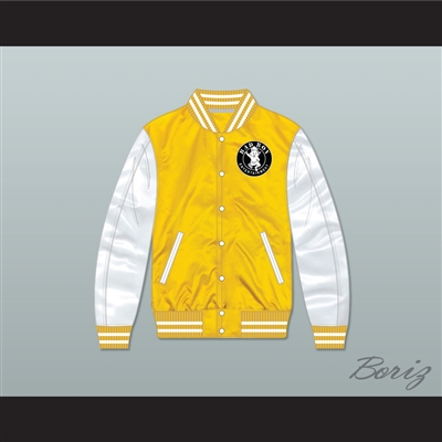 Bad Boy Entertainment Yellow/ White Varsity Letterman Satin Bomber Jacket