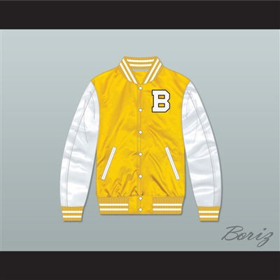 Bannon High School Yellow/ White Varsity Letterman Satin Bomber Jacket