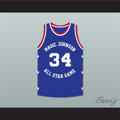 Charles Barkley 34 Magic Johnson All Star Game Blue Basketball Jersey 1988 Midsummer Night's Magic Charity Event
