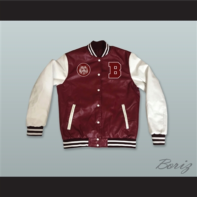 Bayside High School Tigers Maroon and White Lab Leather Varsity Letterman Jacket