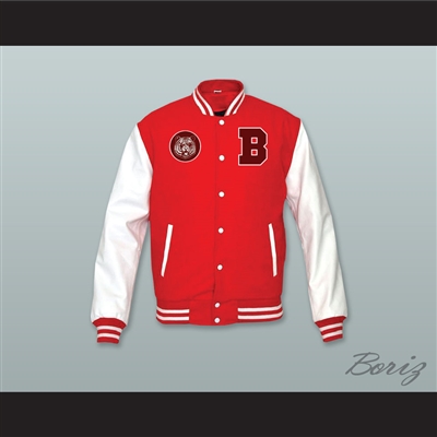 Bayside Tigers High School Red Wool and White Lab Leather Varsity Letterman Jacket