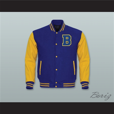 Beacon Hills Beavers Royal Blue Wool and Yellow Gold Lab Leather Varsity Letterman Jacket