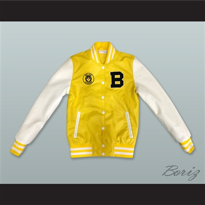 Bel-Air High School Basketball Yellow and White Lab Leather Varsity Letterman Jacket