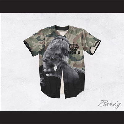 The Notorious B.I.G. 21 Green Camouflage Crown Design Baseball Jersey