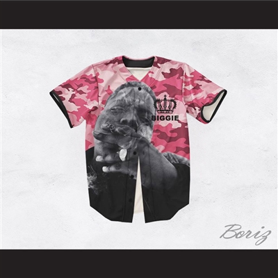 The Notorious B.I.G. 21 Pink Camouflage Crown Design Baseball Jersey